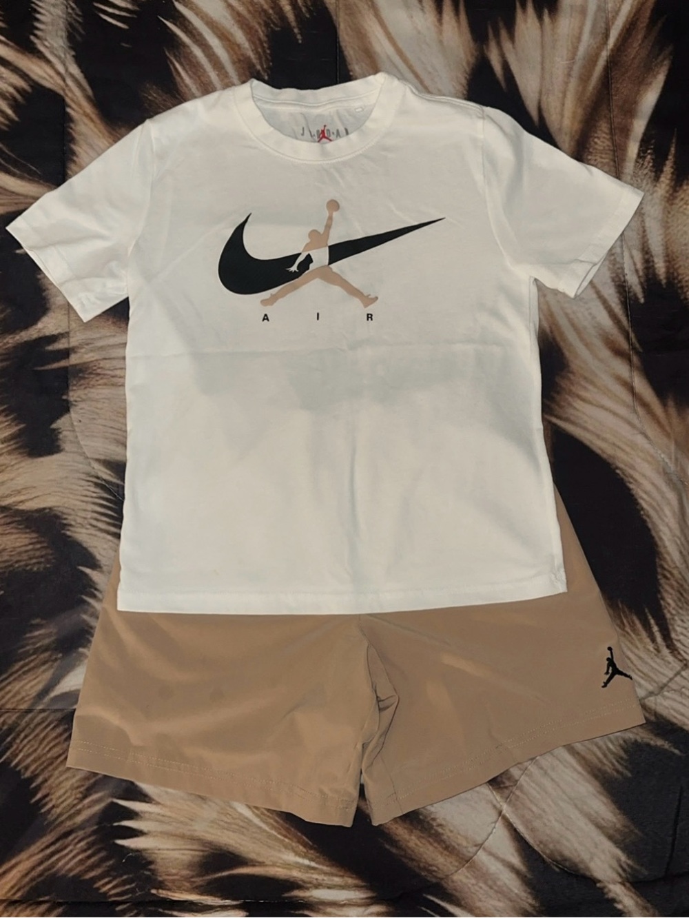 Jordan White Tee with Tan Shorts Kids Set